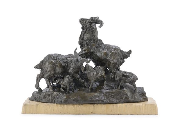 GRUPPO IN BRONZO CAPRETTE SIGLATO F.P.