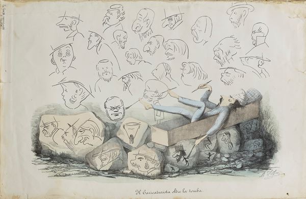 QUATTORDICI LITOGRAFIE CARICATURE DI MELCHIORRE DELFICO