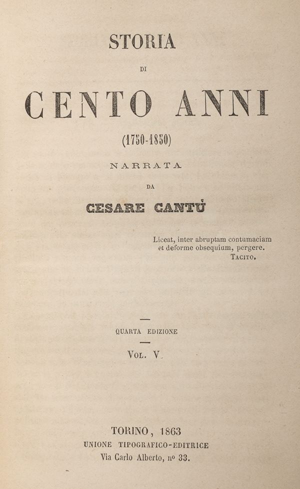 CINQUE VOLUMI CANTÙ STORIA DI CENTO ANNI