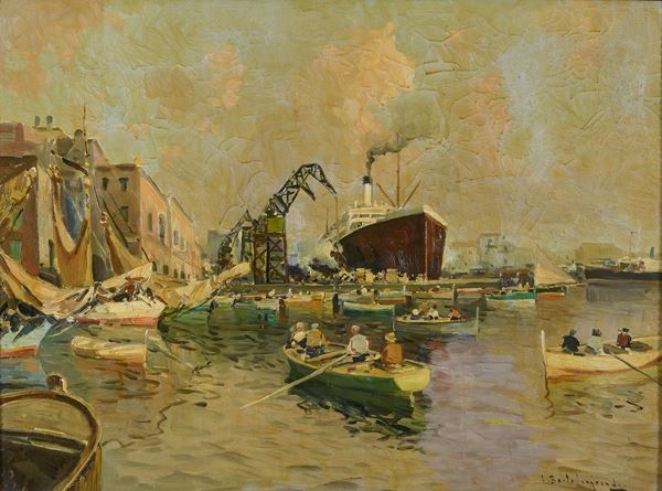 DIPINTO PORTO DI LUIGI BERTOLIN GRANDE
