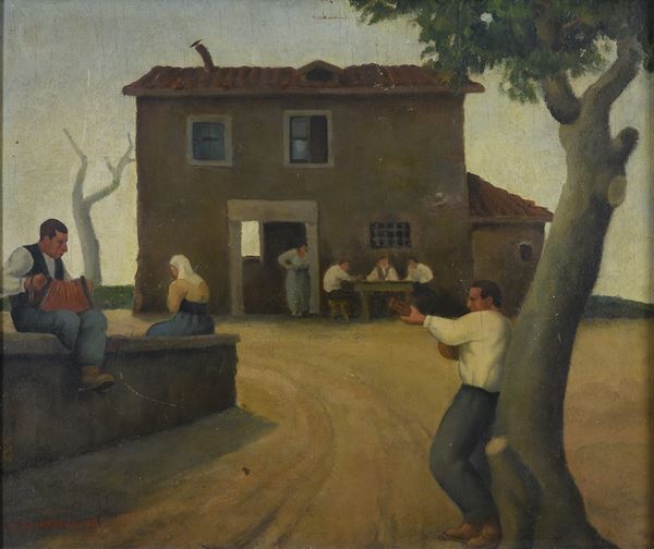 DIPINTO SCENA AGRESTE FIRMATA BIANCHINI, 1927