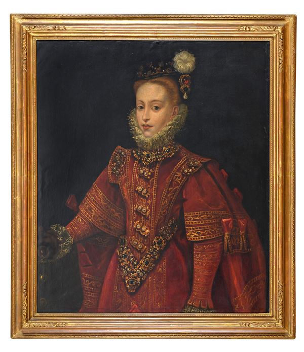 DIPINTO ANNA D'AUSTRIA DI PITTORE FIAMMINGO DEL XVII SECOLO