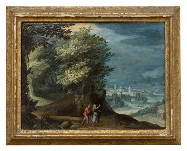 DIPINTO PAESAGGIO CON PASTORI, AMBITO DI PAUL BRIL