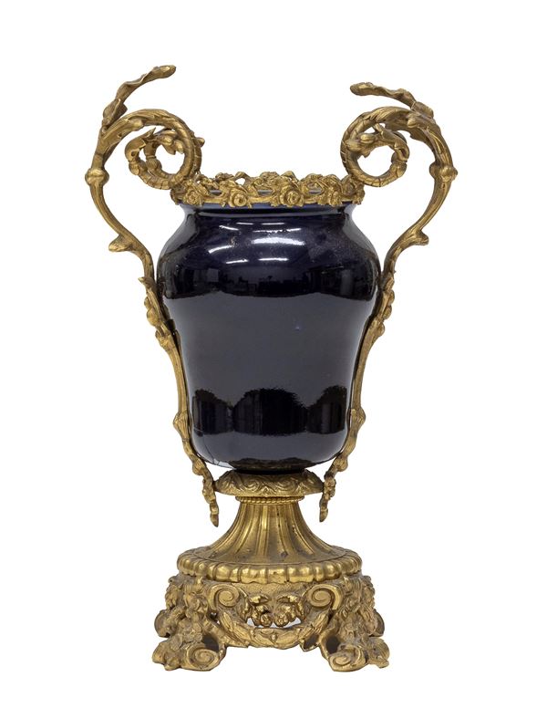 VASO IN CERAMICA E BRONZO, FRANCIA XIX SECOLO