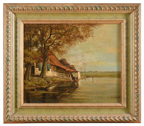 DIPINTO CASA SUL LAGO DI ABRAHAM VAN DER WISSEL