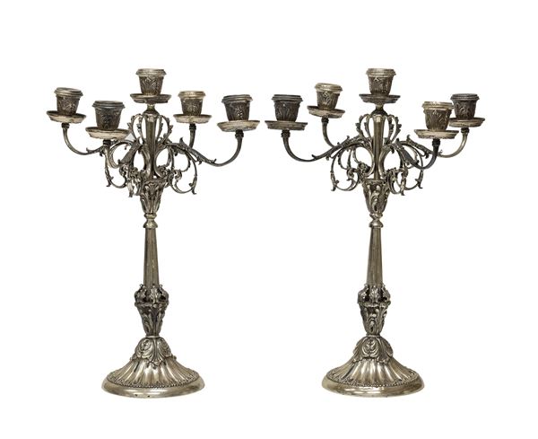 COPPIA DI CANDELABRI IN ARGENTO, MILANO 1944/1968