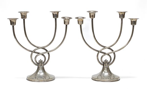 COPPIA DI CANDELABRI IN ARGENTO, ITALIA 1944/1968