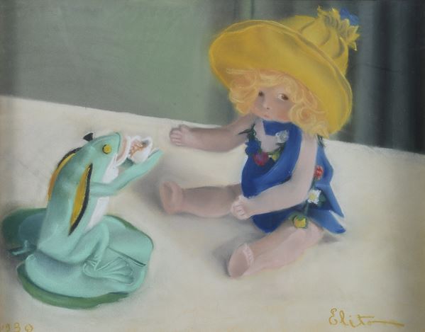 PASTELLO BAMBOLA E RANOCCHIO, 1930