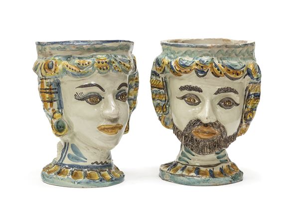 COPPIA DI VASI IN CERAMICA, SICILIA FINE XIX SECOLO