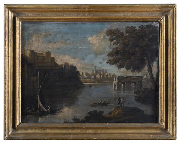 RAME IL TEVERE A PONTE ROTTO DI PITTORE ROMANO