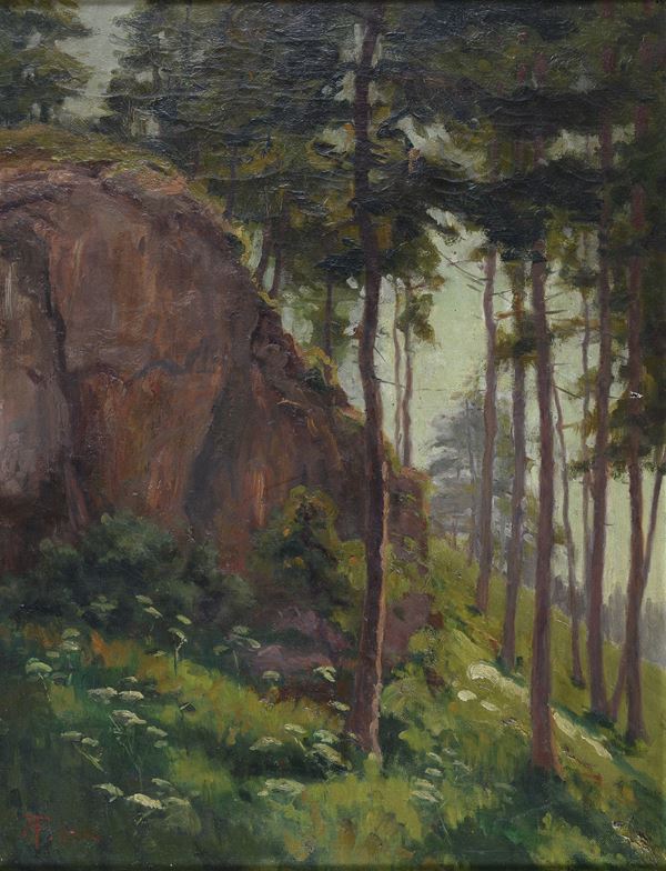 DIPINTO BOSCO SIGLATO 'AF', 1914