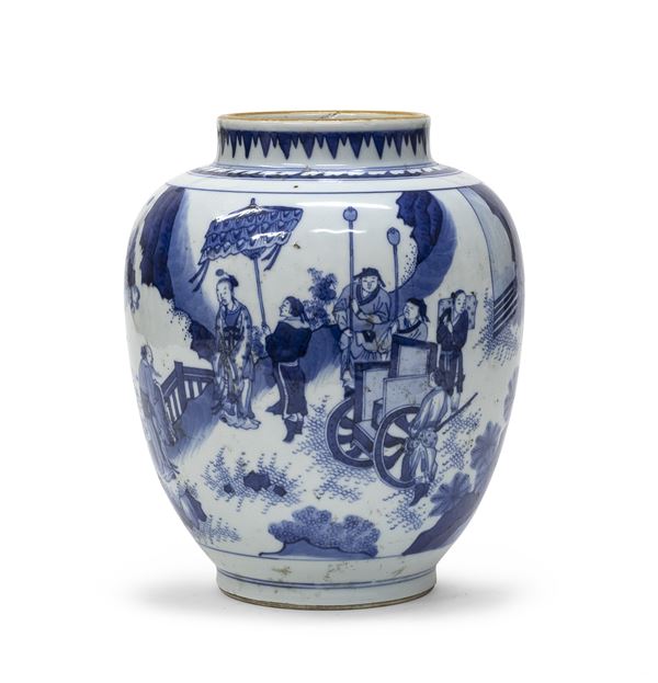 VASO IN PORCELLANA A SMALTO BIANCO E BLU, CINA XIX SECOLO