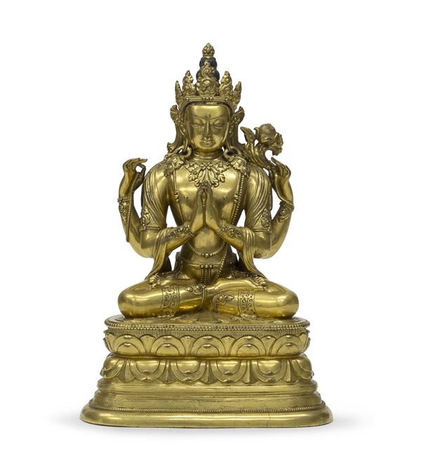 SCULTURA IN BRONZO DORATO, TIBET XIX SECOLO