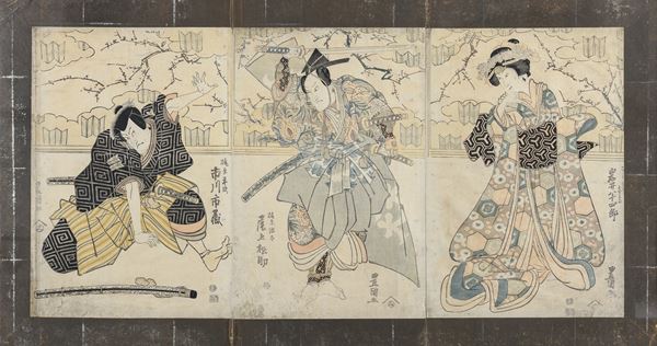 TRITTICO DI XILOGRAFIE DI UTAGAWA TOYOKUNI