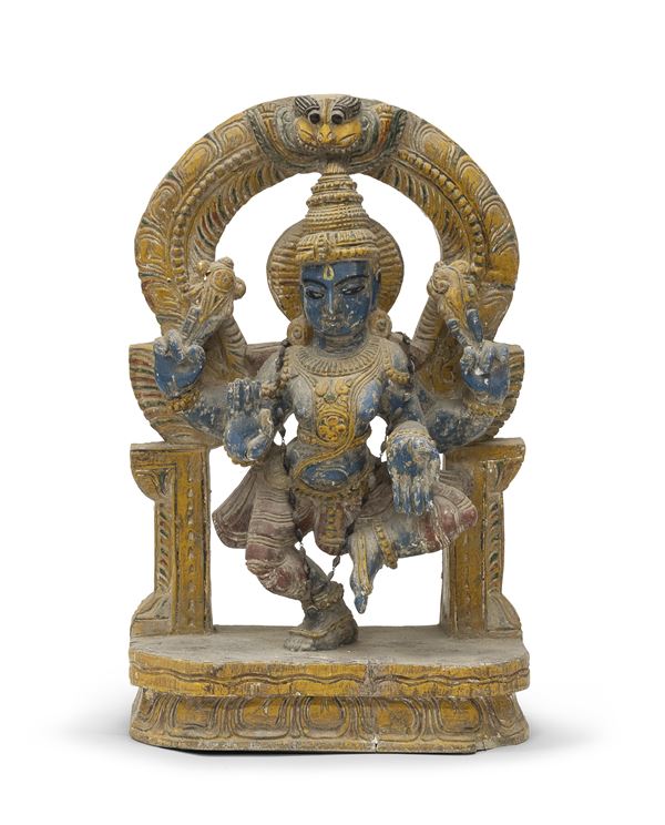 SCULTURA IN LEGNO LACCATO IN POLICROMIA, INDIA XX SECOLO