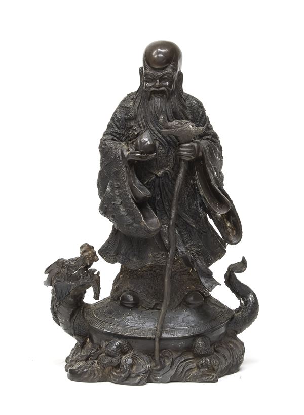 SCULTURA DI SHOU XING IN BRONZO, CINA INIZI XX SECOLO