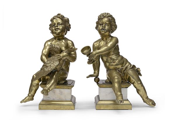 COPPIA DI PUTTI IN BRONZO DORATO, FINE XVIII, INIZI XIX SECOLO  - Asta ASTA 280 SETTEMBRE 2024 ASTA DI DIPINTI E ARREDI ANTICHI - Casa d'Aste Babuino