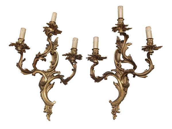 COPPIA DI APPLIQUES IN BRONZO DORATO, XIX SECOLO