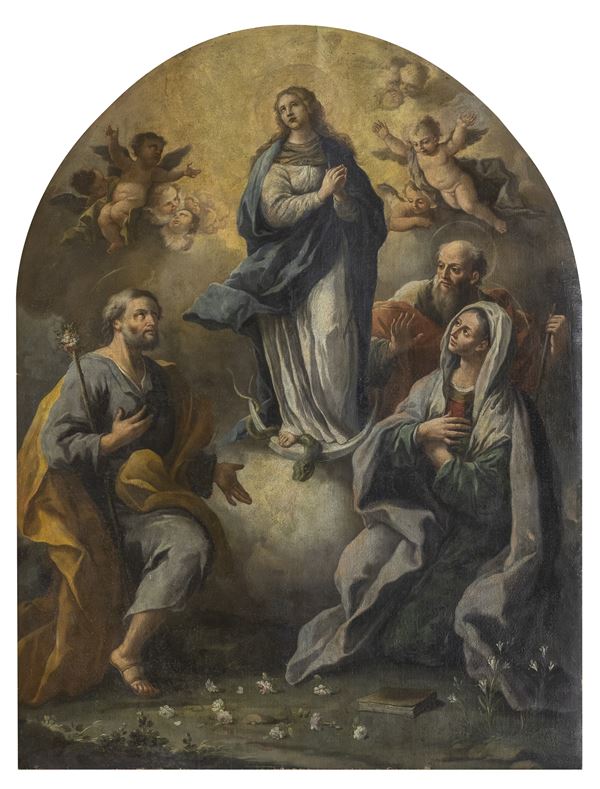 DIPINTO IMMACOLATA CON SANTI E ANGELI DI DOMENICO GUARINO  - Asta ASTA 280 SETTEMBRE 2024 ASTA DI DIPINTI E ARREDI ANTICHI - Casa d'Aste Babuino