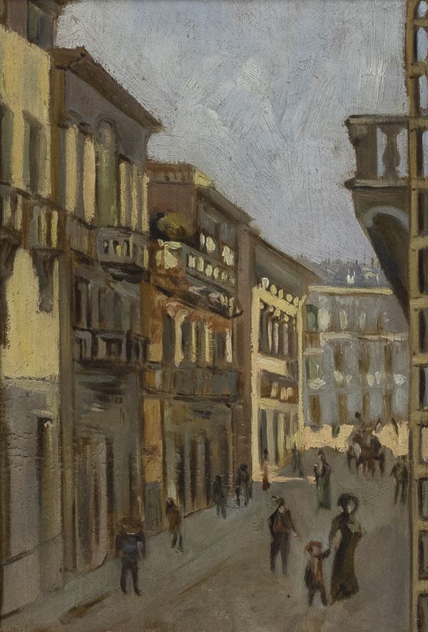 DIPINTO PASSEGGIO IN CITTÁ INIZIO NOVECENTO  - Asta ASTA 281 OTTOBRE 2024 ARTE MODERNA E CONTEMPORANEA - Casa d'Aste Babuino