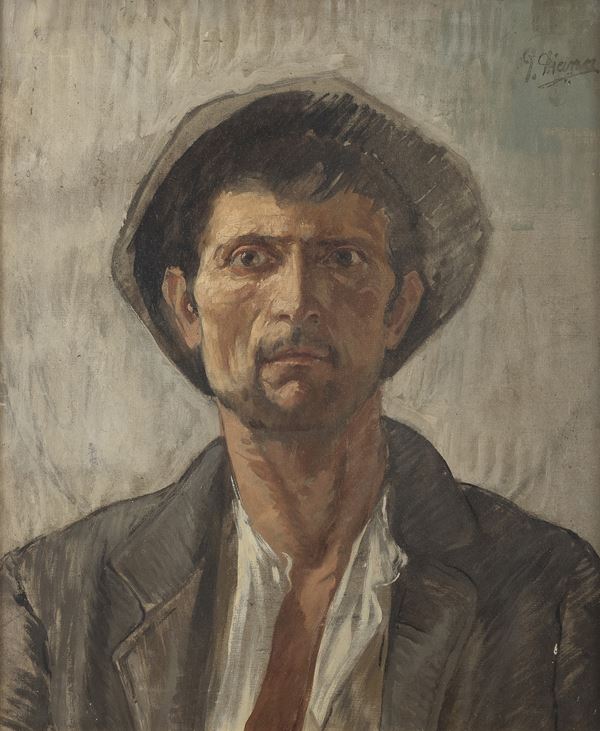 RITRATTO DI UOMO CON CAPPELLO F.TO G. DIANA  - Asta ASTA 281 OTTOBRE 2024 ARTE MODERNA E CONTEMPORANEA - Casa d'Aste Babuino