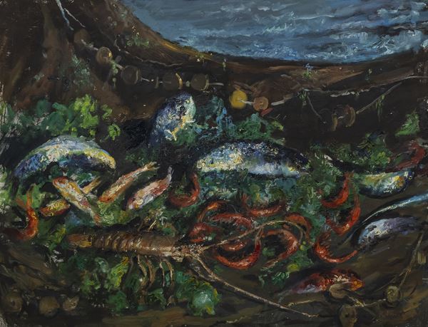 DIPINTO PESCI E CROSTACEI DI ROBERTO CARIGNANI  - Asta ASTA 281 OTTOBRE 2024 ARTE MODERNA E CONTEMPORANEA - Casa d'Aste Babuino