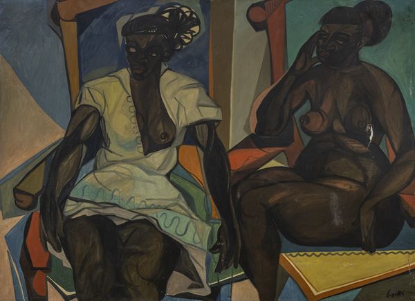 DIPINTO DUE DONNE, 1950  - Asta ASTA 281 OTTOBRE 2024 ARTE MODERNA E CONTEMPORANEA - Casa d'Aste Babuino