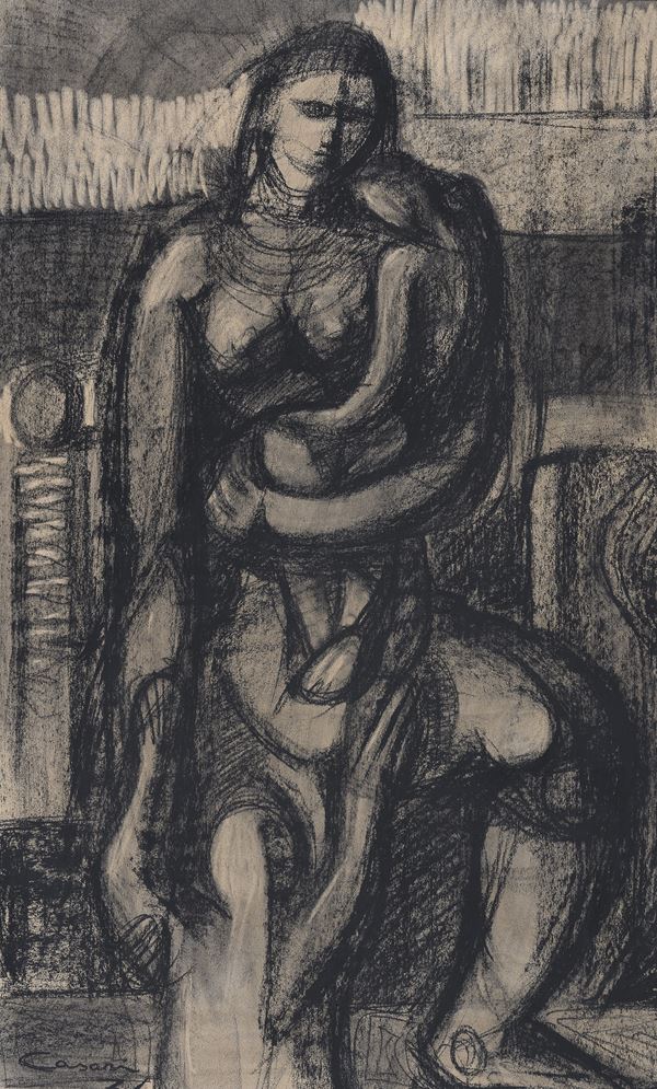 CARBONCINO MADONNA CON BAMBINO F.TO CASARI, 1971  - Asta ASTA 281 OTTOBRE 2024 ARTE MODERNA E CONTEMPORANEA - Casa d'Aste Babuino