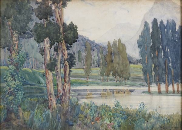 ACQUARELLO PAESAGGIO LACUSTRE, 1925