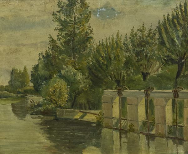 DPINTO PAESAGGIO IN RIVA AL FIUME  - Asta ASTA 281 OTTOBRE 2024 ARTE MODERNA E CONTEMPORANEA - Casa d'Aste Babuino