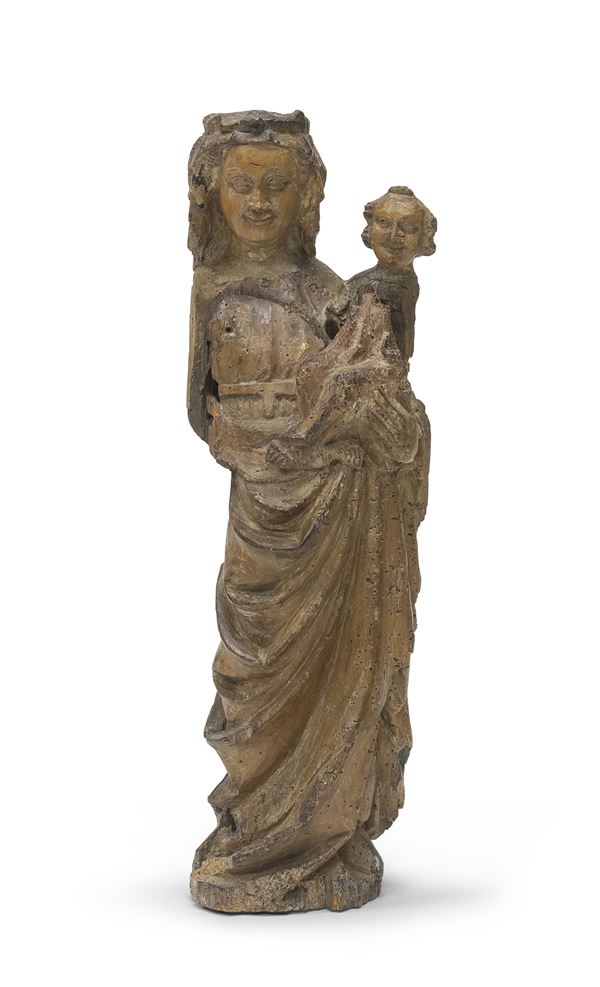 SCULTURA MADONNA CON BAMBINO XV SECOLO