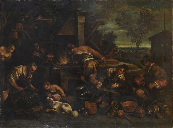 DIPINTO LA FUCINA DI VULCANO AMBITO DI FRANCESCO BASSANO