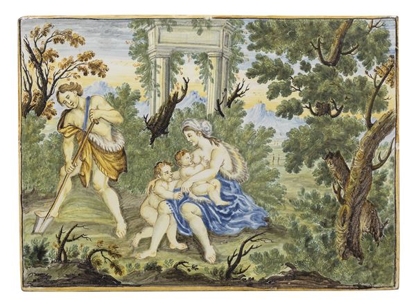 COPPIA DI PLACCHE IN MAIOLICA CASTELLI FINE XIX SECOLO