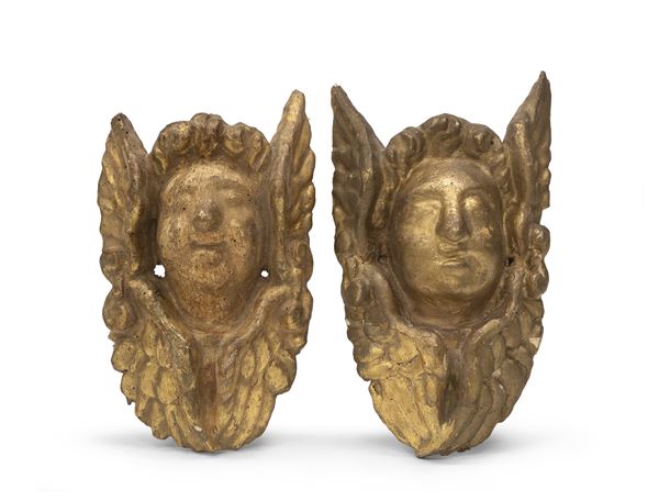 COPPIA TESTE DI PUTTI ALATE XVIII SECOLO