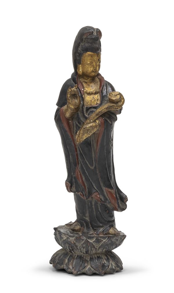 GUANYIN IN LEGNO LACCATO, CINA XIX SECOLO