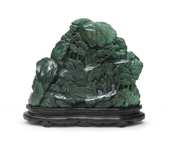 BEL GRUPPO IN MALACHITE, CINA, XX SECOLO