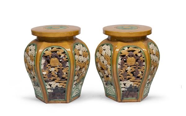 COPPIA DI SEDILI IN CERAMICA, CINA XX SECOLO