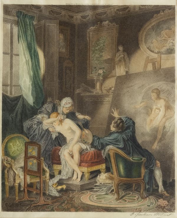 JOHN BAPTIST JACKSON ATELIER DEL PITTORE CON NUDO IN POSA