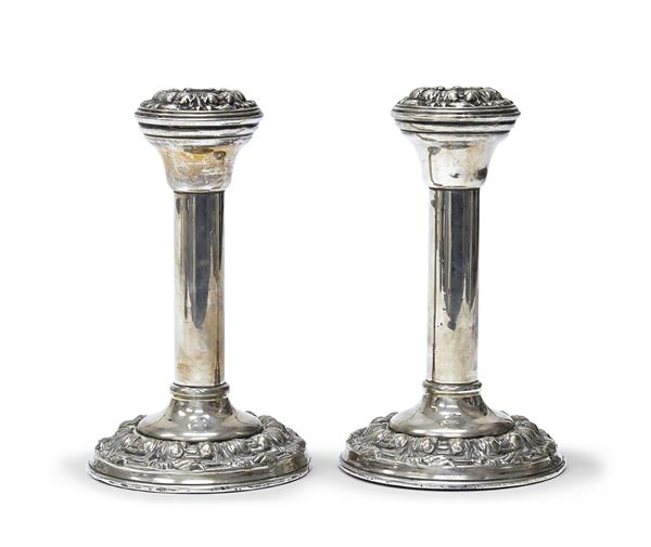 COPPIA CANDELIERI IN ARGENTO, CITTÀ DI BIRMINGHAM 1911