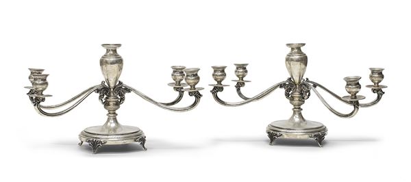 COPPIA DI CANDELABRI IN ARGENTO, FIRENZE 1946 -1968