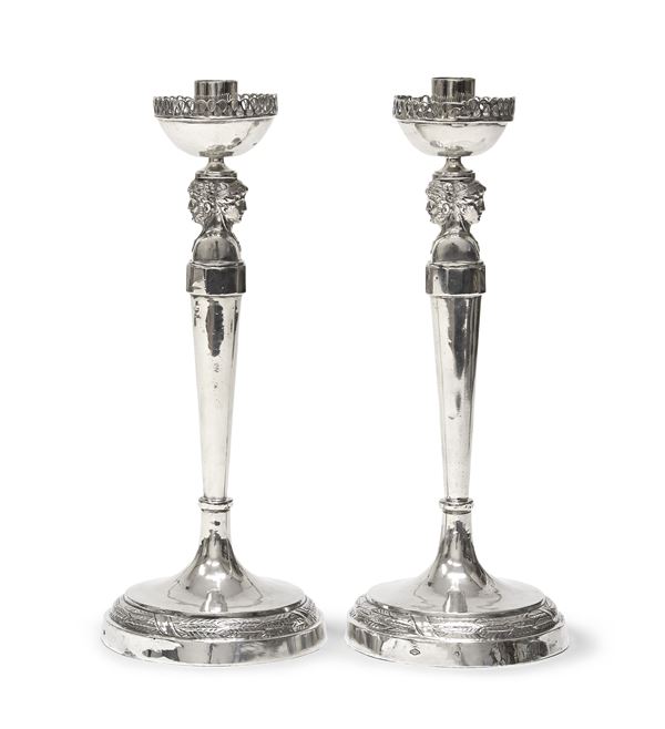 DUE CANDELIERI IN ARGENTO, STATO VATICANO CITTÀ DI ROMA 1823-1837