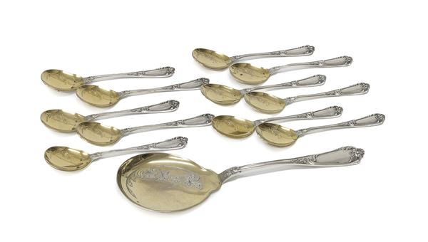 SET DA GELATO IN ARGENTO, PUNZONE ITALIA, PERIODO LIBERTY