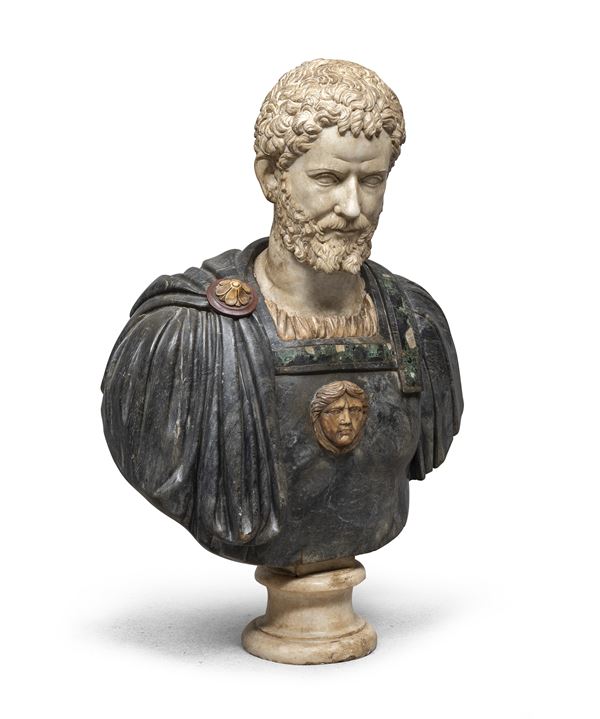 BUSTO IN MARMI POLICROMI IMPERATORE ROMANO, XX SECOLO