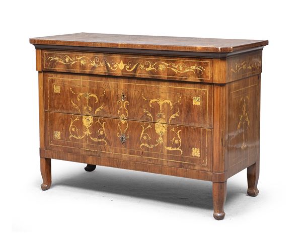 COMMODE IN NOCE CON INTARSI, XIX SECOLO
