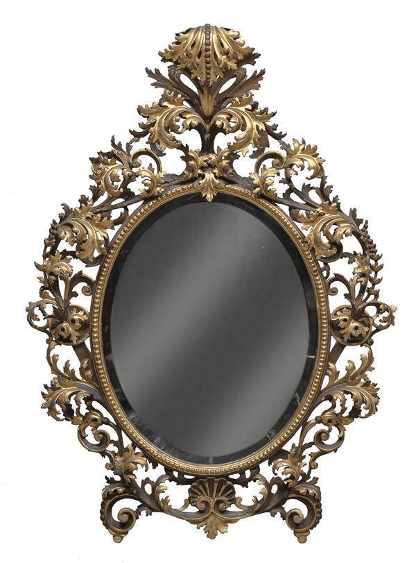 SPECCHIERA IN LEGNO LACCATO E DORATO, XIX SECOLO