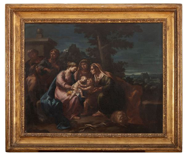 DIPINTO SACRA FAMIGLIA ATTRIBUITO A GIROLAMO PESCI (Roma 1684 - 1759)
