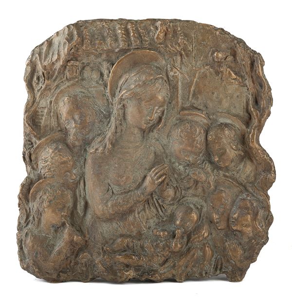 BASSORILIEVO IN BRONZO VERGINE CON BAMBINO, XX SECOLO