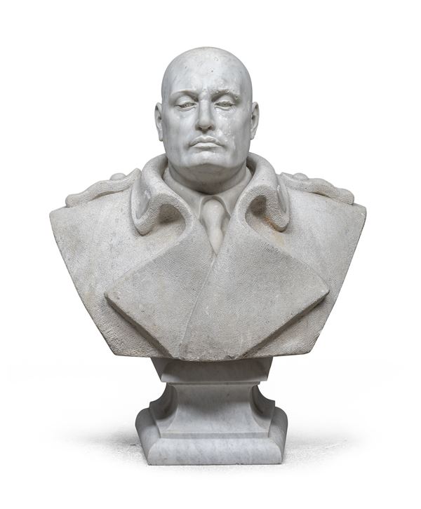 BUSTO MUSSOLINI IN MARMO BIANCO,  XX SECOLO