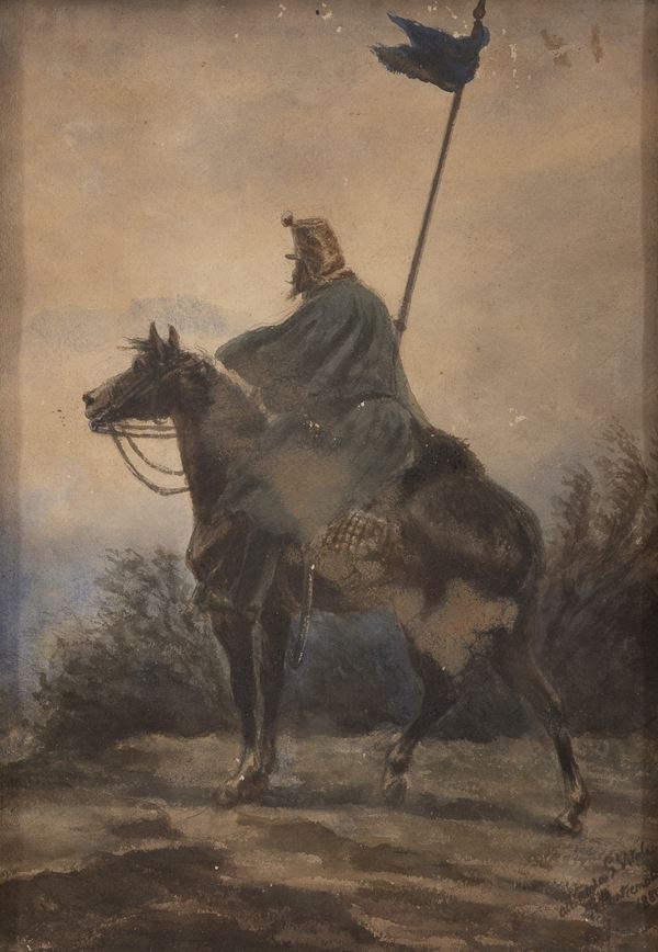 ACQUERELLO USSARO A CAVALLO, XIX SECOLO