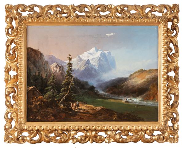 DIPINTO PAESAGGIO ALPINO DI FRANÇOIS BENSA (1811 - 1895)
